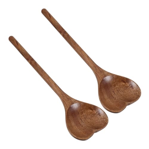 CIYODO 2 Stück Teiliges Herzform Vielseitiger Küchenrührlöffel aus Robustem Holz Handliche zum Rühren Mischen Servieren von Desserts und Kaffee von CIYODO