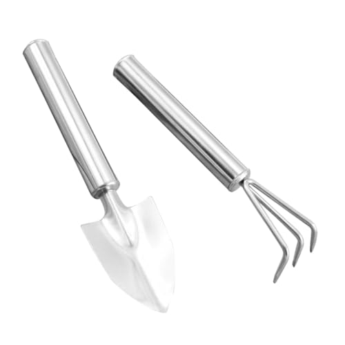 CIYODO 2 Stück Teiliges Mini Gartenwerkzeug Set Superleichtes Gartenschaufel und Rechen Set für Blumen Sukkulenten und Bonsai Geeignet zum Pflanzen und Umtopfen im Blumentopf von CIYODO
