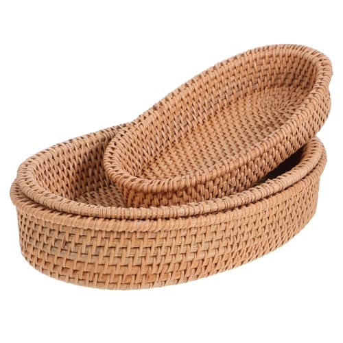 CIYODO 3 Stück Teiliges Handgeflochtenes Rattan-brotkorb- Oval Geformt Vielseitig als Snack Obstkorb Langlebig Platzsparend Stilvolles Vintage-design für Küche und Esszimmer CIYODO 3 Stück Teiliges Handgeflochtenes Rattan-brotkorb- Oval Geformt Vielseitig als Snack Obstkorb Langlebig Platzsparend Stilvolles Vintage-design für Küche und Esszimmer von CIYODO