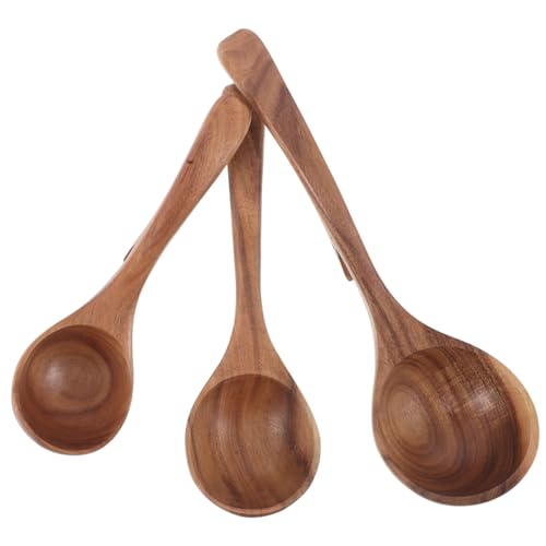 CIYODO 3 Stück Teiliges Holzlöffel mit Langem Griff und Haken Ergonomischer Suppenlöffel zum Servieren Rühren und Mischen Schonend für Antihaft Pfannen für Wonton und Ramensuppen von CIYODO