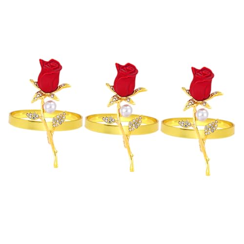 CIYODO 3 Stück Teiliges Napkin Rings Rosenblüte Serviettenringe aus Langlebiger Legierung Dekorative Tischdeko für Hochzeit Familienessen Partys und Festliche Anlässe von CIYODO
