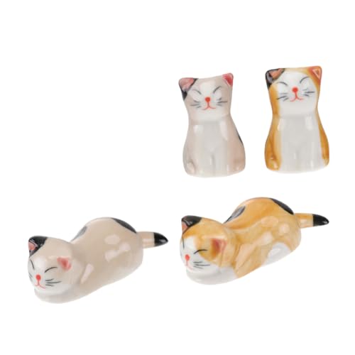 CIYODO 4 Stück Keramik Essstäbchenhalter mit Niedlichen Katzenmotiven Stabile Löffel Essstäbchenablage Glatte Oberfläche Langlebig und Praktisch für Küche und Esstisch von CIYODO