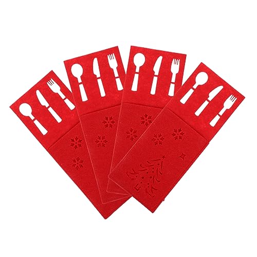 CIYODO 4 Stück Teiliges Bestecktaschen Set aus Filz mit Weihnachtsbaum Langlebige Tischdeko Praktische Besteckhüllen für Festliche Weihnachtsfeiern und Festlichen Esstisch von CIYODO