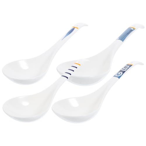 CIYODO 4 Stück Teiliges Großer Keramik Suppenlöffel mit Langem Griff Langlebig und Spülmaschinenfest Vielseitig für Restaurants und Haushalt Japanischer Stil Geeignet für Suppe Porridge von CIYODO