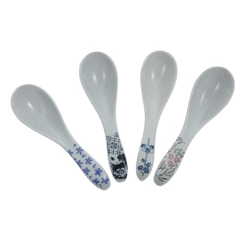 CIYODO 4 Stück Teiliges Keramik Esslöffel Kurz Griff Hitzebeständig Rostfrei Vielseitig für Reis Suppe Brei Stilvoll und Langlebig Geeignet für Haushalt und Gastronomie von CIYODO