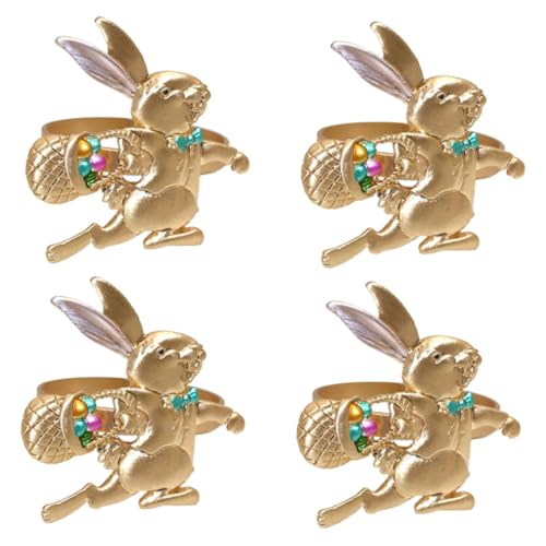 CIYODO 4 Stück Teiliges Serviettenring aus Osterhasen Design Tischdekoration Praktische Serviettenhalter für Familien und Festtagsessen von CIYODO