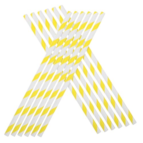 CIYODO 50 Stück Papiersticks Gelb Weiß Gestreift Kompatibel mit Kommerziellen Zuckerwattemaschinen Robuste DIY Dessert Sticks für Partys Hochzeiten und Events von CIYODO