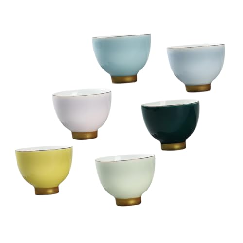 CIYODO 6 Stück Keramik Traditionell Chinesisch Goldrand Hoher Fuß Persönliches Gongfu Tee Trinkbecher Vielseitig für Zuhause Tee Kaffee Wasser Getränke Geeignet von CIYODO