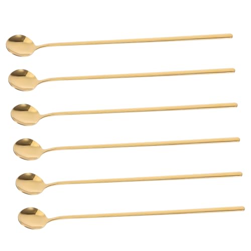CIYODO 6 Stück Teiliges Goldene Kaffeelöffel aus Edelstahl mit Langem Stil Elegant Poliert zum Rühren von Latte Macchiato Cocktails Desserts und Eistee Spülmaschinenfest Stilvoll für von CIYODO