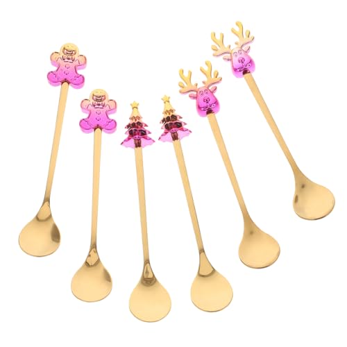 CIYODO 6 Stück Teiliges Weihnachtslöffel set Edelstahl Kreative Dessert Kaffeelöffel mit Festlichem Design Farbige Geschenkbox für Kaffee Tee Heiße und Festliche Anlässe von CIYODO