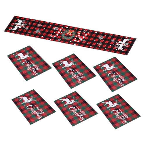 CIYODO 7 STK. Teiliges Weihnachts-tischset mit Tischläufer und Platzsets Hitzebeständig aus Polyester Festliches Design mit Weihnachtsmann-Motiv für Festliche Dinner und Partydekoration CIYODO 7 STK. Teiliges Weihnachts-tischset mit Tischläufer und Platzsets Hitzebeständig aus Polyester Festliches Design mit Weihnachtsmann-Motiv für Festliche Dinner und Partydekoration von CIYODO