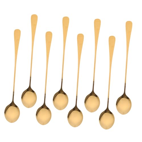 CIYODO 8 Stück Rührlöffel Mit Langem Griff Kaffeelöffel Aus Edelstahl Espresso Rührlöffel Teelöffel Mit Langem Griff Lange Dessertlöffel Metalldessertlöffel Golden Rostfreier Stahl von CIYODO