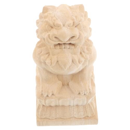 CIYODO Brückenstigmadekoration Löwen -Finial -Post -Tops Löwen -Finial -Tops Guardian Lion Flagmpole Topper Feng Shui Porsperity-Statue Holzfoo -hundestatue Fu Hunde Figur Hölzern Beige von CIYODO