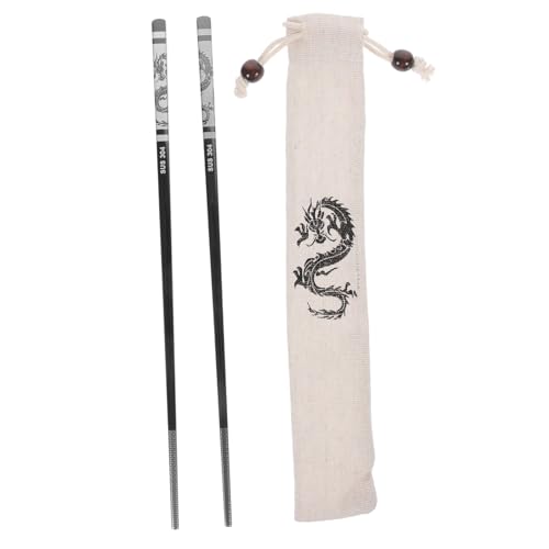CIYODO Edelstahl Essstäbchen mit Kreativem Drachen design Rutschfest Leicht und Langlebig für Party Camping und Asiatisches Dinner Inklusive Schwarzer Tragetasche von CIYODO