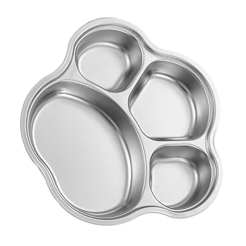 CIYODO Edelstahl Geteilter Teller mit Pfoten Motiv Spülmaschinenfest Sauber Getrennte Fächer Robuste Servierplatte für Junge Mädchen und Kleinkinder Praktisches Design für Sauberes von CIYODO