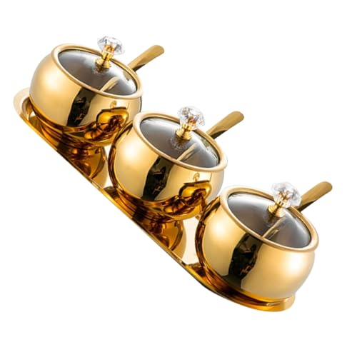 CIYODO Edelstahl Gewürzbehälter mit Deckel Löffel und Praktischem Tablett Gewürz Zucker Aufbewahrung Vielseitige Gewürzdose für Salz Kaffee und Gewürze Modernes Design von CIYODO