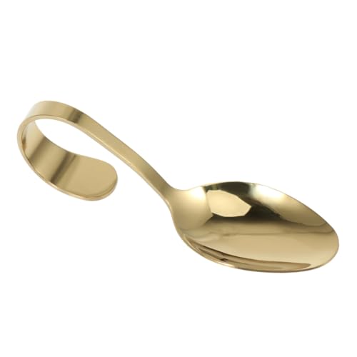 CIYODO Edelstahl Löffel mit Gebogenem Griff Spiegelpoliert Hautschonend Robust und Formstabil Buffet Servierbesteck für Hotel Hochzeit Cocktailparty Goldfarben von CIYODO