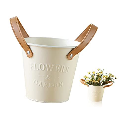 CIYODO Eisen Blumen Eimer mit Griff Vintage Blumentopf Metall Pflanzkübel für Balkon Garten Wohnzimmer Deko Rustikaler Übertopf Nordischer Stil von CIYODO