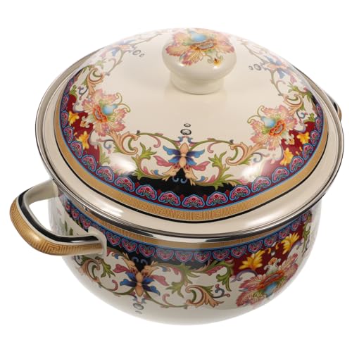 CIYODO Vintage Emaille Suppentopf Mit Deckel Traditioneller Kochtopf Doppelgriff Mehrzwecktopf Haushaltssuppentopf Retro-kochtopf Suppentopf Zum Kochen von CIYODO