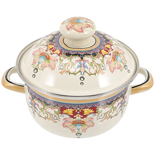 CIYODO Vintage Emaille Kochtopf Mit Deckel Doppelhohner Suppentopf Für Eintöpfe Suppen Casseroles Retro Blumendesign Geeignet Für Induktionsherde Und Gaskochen Vielseitig Einsetzbar von CIYODO