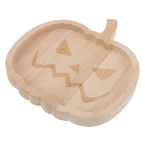 CIYODO Halloween Holztablett Kürbisform Handgefertigtes Rustikales Holztablett Leichtes Snack Obstplatten- Tragbar für Familienfeiern Herbstliche Servierplatte für Halloween-snacks von CIYODO