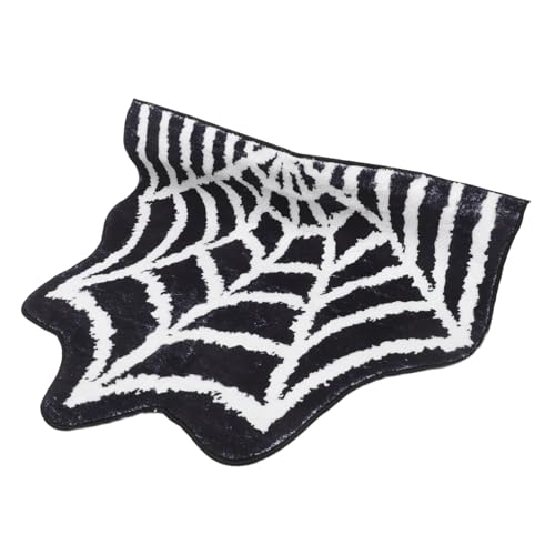 CIYODO Halloween Spiderweb Teppich aus Weichem Kunstkaschmir mit Rutschfester Unterseite Waschbarer Indoor-Badezimmer Eingangsbereichs Teppich als Halloween Fußmatte für Haustür und Flur von CIYODO