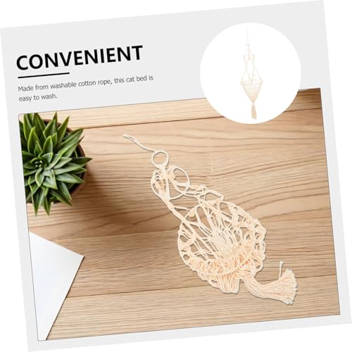 CIYODO Handgefertigtes Katzenhängemattenbett aus Gewebtem Baumwollseil Halbgeschlossener Atmungsaktiver Boho Stil für Jahreszeiten Gemütliches Katzenkorb Nest für Drinnen von CIYODO
