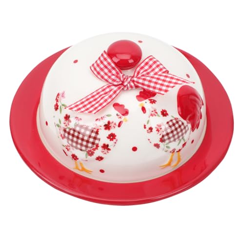 CIYODO Keramik Butterplatte mit Kreativem Deckel Rotes Blumenmuster Feine Verarbeitung Lebensmittelecht Praktische Kleine Servierplatte für Butter und Desserts Staubgeschützt Langlebig von CIYODO