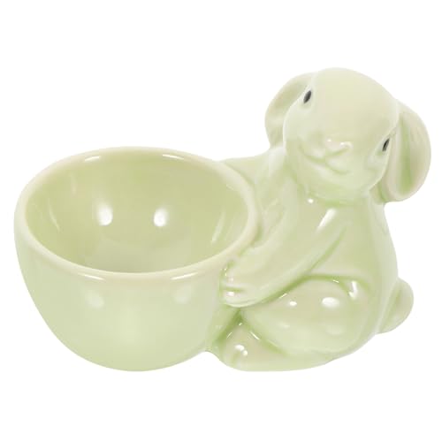 CIYODO Keramik Eierbecher mit Hasenfigur Grüner Handgefertigter Eierhalter aus Langlebiger Keramik Dekorativer Dekorationstisch für Zuhause und Party von CIYODO