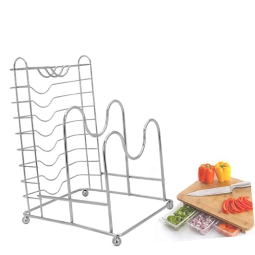 CIYODO Kochgeschirr Regal mit Schneidebrett und Messerhalter Platzsparender Küchenorganizer für Deckel Backbleche Pfannen für Schränke und Arbeitsflächen von CIYODO