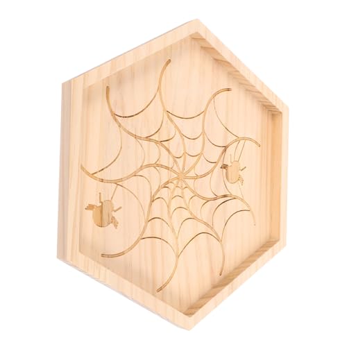 CIYODO Leichtes Halloween Holz Servierbrett mit Spinnennetz Motiv Glatte Oberfläche Vielseitig für Kuchen Obst Snacks als Gruselige Tischdeko für Partys und Restaurants von CIYODO