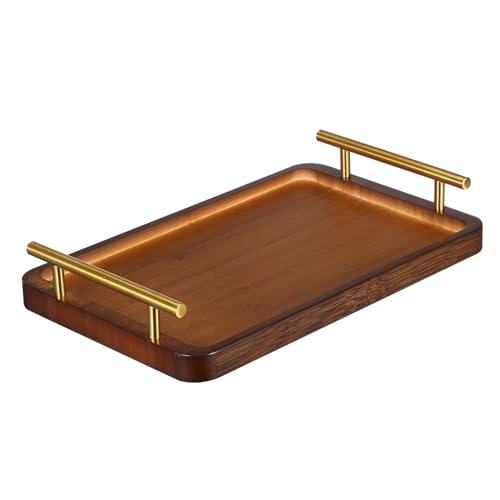 CIYODO Rechteckiges Serviertablett mit goldfarbenen Griffen Robustes Holz-tablett für Tee Frühstück und Snacks Vielseitig Einsetzbar als Stilvolles Wohnaccessoire für Couch und Esstisch von CIYODO