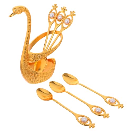 CIYODO Teiliges Kaffeelöffel-set mit Elegantem Goldfarbenem Schwanenhalter Kleine Dessertlöffel aus Metall Vielseitig für Kaffee Eis Kuchen Nachmittagstee Edles Design für Küche und Party von CIYODO