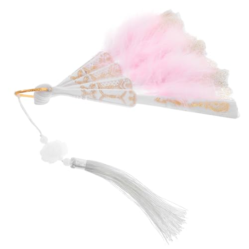 CIYODO Vintage Federfächer Handfächer Handventilator für Braut Hochzeit Tanz Dekoration Outdoor Performance mit Goldrosa Feder und Elegantem Stickmuster von CIYODO