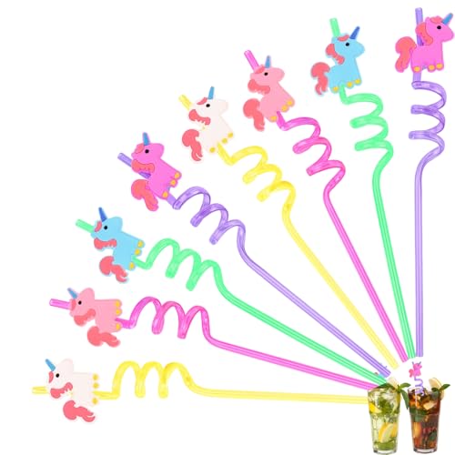 Einhorn Deko Kindergeburtstag, 8 Stück Wiederverwendbare Spirale Strohhalme, Strohhalme Kinder, Perfekte Deko Für Einhorn-Party, Familienfeiern, Sommer-BBQ von CJAPGJW