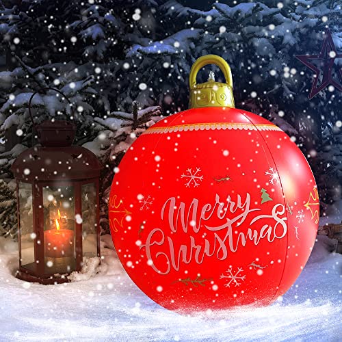 CJBIN LED Aufblasbarer Weihnachtsball, 60cm Weihnachten Aufblasbar Ball aus PVC mit 12 FarbenLED-Fernbedienungsleuchten, Weihnachtsdekoration im Freien, Aufblasbarer Ball Spielzeug für Hof, Garten, von CJBIN
