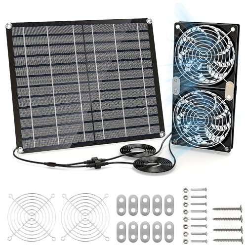 CJBIN Solar Ventilator, 15W Solarlüfter, Ventilator Solarbetrieben, IP65 Wasserdicht Solarpanel mit 2 Ventilator Solar, Gewächshaus Lüfter für Hühnerstall Gewächshäuser Schuppen Haustierhäuser von CJBIN