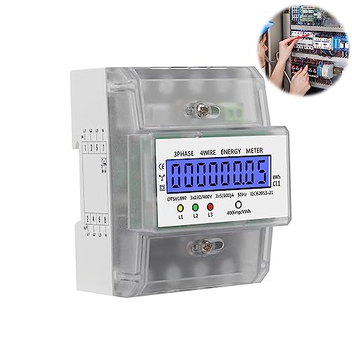 CJBIN Stromzähler 3 Phasen, LCD Digitaler Drehstromzähler Hutschiene, 3 Phasen Stromzähler Hutschiene Geeicht, 3-Phasen 4-Draht Zwischenzähler Strom, 220/400V, 5-100A von CJBIN