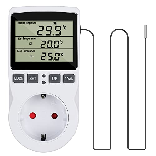 CJBIN Temperaturregler Steckdose 230V mit Fühler, Digital Thermostat Steckdose Temperaturschalter mit Timer und Sonde, Steckdosenthermostat für Gewächshaus Terrarium Aquarium Heizung Kühlung von CJBIN