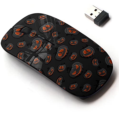 2,4 G kabellose Maus mit niedlichem Musterdesign für alle Laptops und Desktops mit Nano-Empfänger, Halloween-Horror-Kürbis-Jacko-Laterne von CJCBROES
