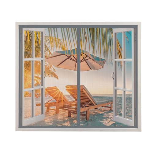 Magnet Fliegengitter Fenster 140 x 120cm Grau Anti-Moskito Fliegenvorhang, Automatisches Schließen Mückenschutz Magnetvorhang Fliegennetz, Moskitonetz Fliegengittertüren von CJFBDY