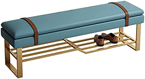 CJGKDJS Luxurious Large Capacity Shoe Storage,Entryway Shoe Changing Stool for Hallway Bedroom Bench,Leather Shoe Bench with,Blue,100X35X45Cm von CJGKDJS