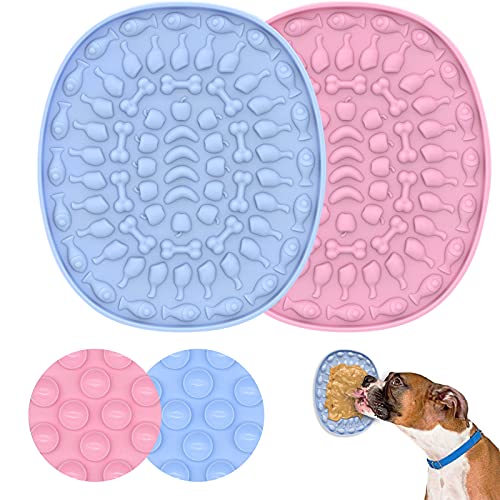 Angelkiss Leckmatte Hund, 2 Stück Hunde Schleckmatte Langsamer Feeder, Lecken Mat zum Baden, Pflegen und Trainieren von Katzen und Hunden, Silikon Lick Pad mit Kräftigem Saugnapf (Blau, Pink) von HUANHUA