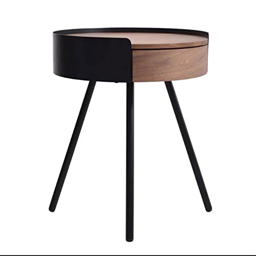 CJHFR472SG Modern 17,3'' runder Beistelltisch mit Schublade, Akzenttisch aus Holz mit Metallbeinen for das Wohnzimmer, Nachttisch, Nachttisch, Akzent-Couchtisch Einfach von CJHFR472SG