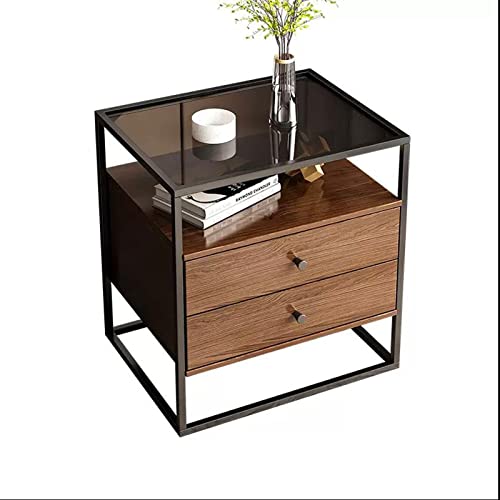 CJHFR472SG Modern Beistelltisch aus gehärtetem Glas, Sofa-Seitenschrank mit Metallrahmen, Beistelltisch mit Ablagefach und 2 Schubladen for Wohnzimmer und Schlafzimmer, Einfach von CJHFR472SG