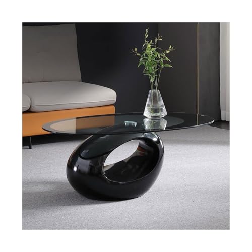 CJHFR472SG Modern Ovaler Couchtisch, Wohnzimmertisch mit Ablagefach, 33 Zoll moderner Couchtisch aus gehärtetem Glas, Sofa-Mitteltisch, einfache Montage Einfach(Schwarz) von CJHFR472SG