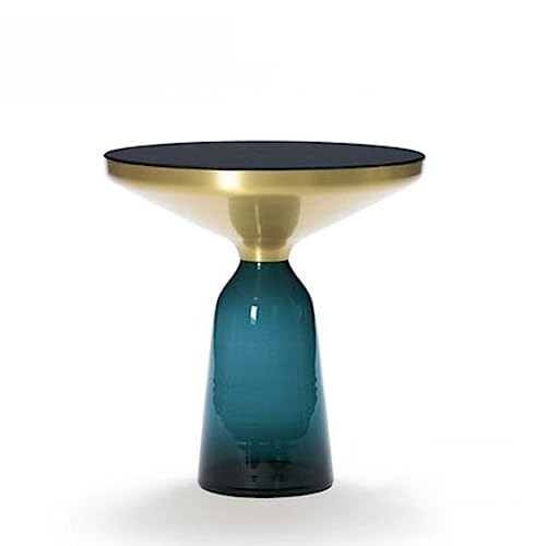CJHFR472SG Modern Runder Beistelltisch, Kleiner Nachttisch, Couchtisch, Beistelltisch for Wohnzimmer, Schlafzimmer, kleine Räume, moderner Heimdekor-Nachttisch mit Glassockel Einfach(Blue) von CJHFR472SG
