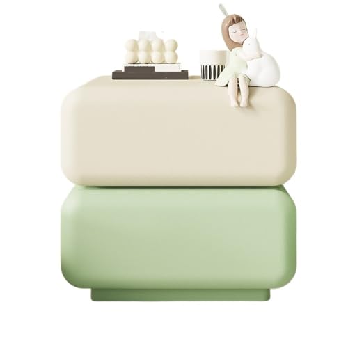 CJHFR472SG Moderne Grün-weißer Nachttisch aus Holz, for Zuhause, Schlafzimmer, Aufbewahrung, Doppelschublade, Sideboard, 360° drehbar Praktisch(Klein) von CJHFR472SG