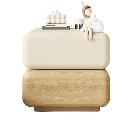 CJHFR472SG Moderne Nachttisch aus Holz, Aufbewahrung for Zuhause, Schlafzimmer, Doppelschublade, Sideboard, kann um 360 ° gedreht Werden, weiße Originalholzfarbe Praktisch(Klein) von CJHFR472SG