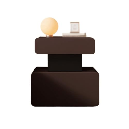 CJHFR472SG Moderne Nachttisch aus Holz, kleine Aufbewahrung for das Schlafzimmer, Kaffeefarbe, Doppelschublade, Leder, unregelmäßige Aufbewahrung, Sideboard Praktisch(Mittel) von CJHFR472SG